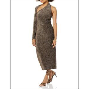 Terea Women's Nola One Shoulder Metallic MIdi Dress Size L NWT